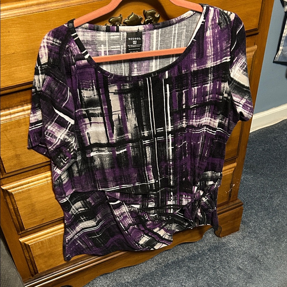 George Women's Black and Purple Checkered Blouse
